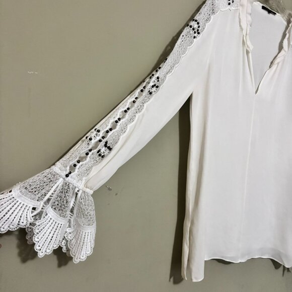 Kobi Halperin Carmella White Boho Lace & Beaded Sleeve Blouse – Size M - Picture 5 of 7